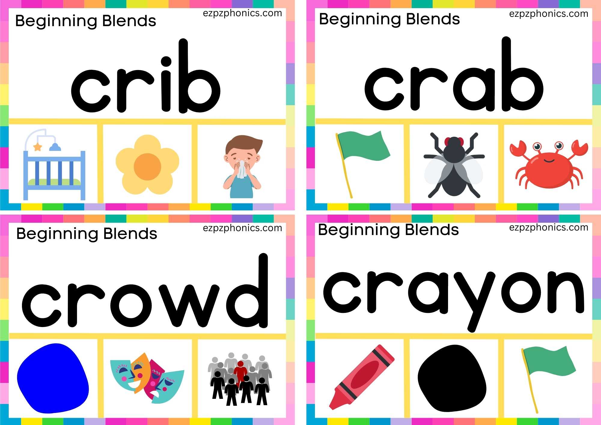 CR Beginning Blends Clip Cards Read The Words And Clip The Correct Images Set 1